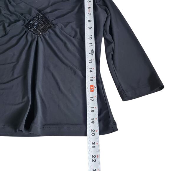 Vol 1. Petite Y2k V-Neck 3/4 Sleeve Slinky Sequin Detail Top - Size Small - Picture 5 of 6